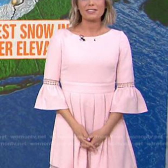 Eliza J Pink Bell Sleeve Fit and Flare Laser Cut Dress With Pockets - Picture 5 of 12